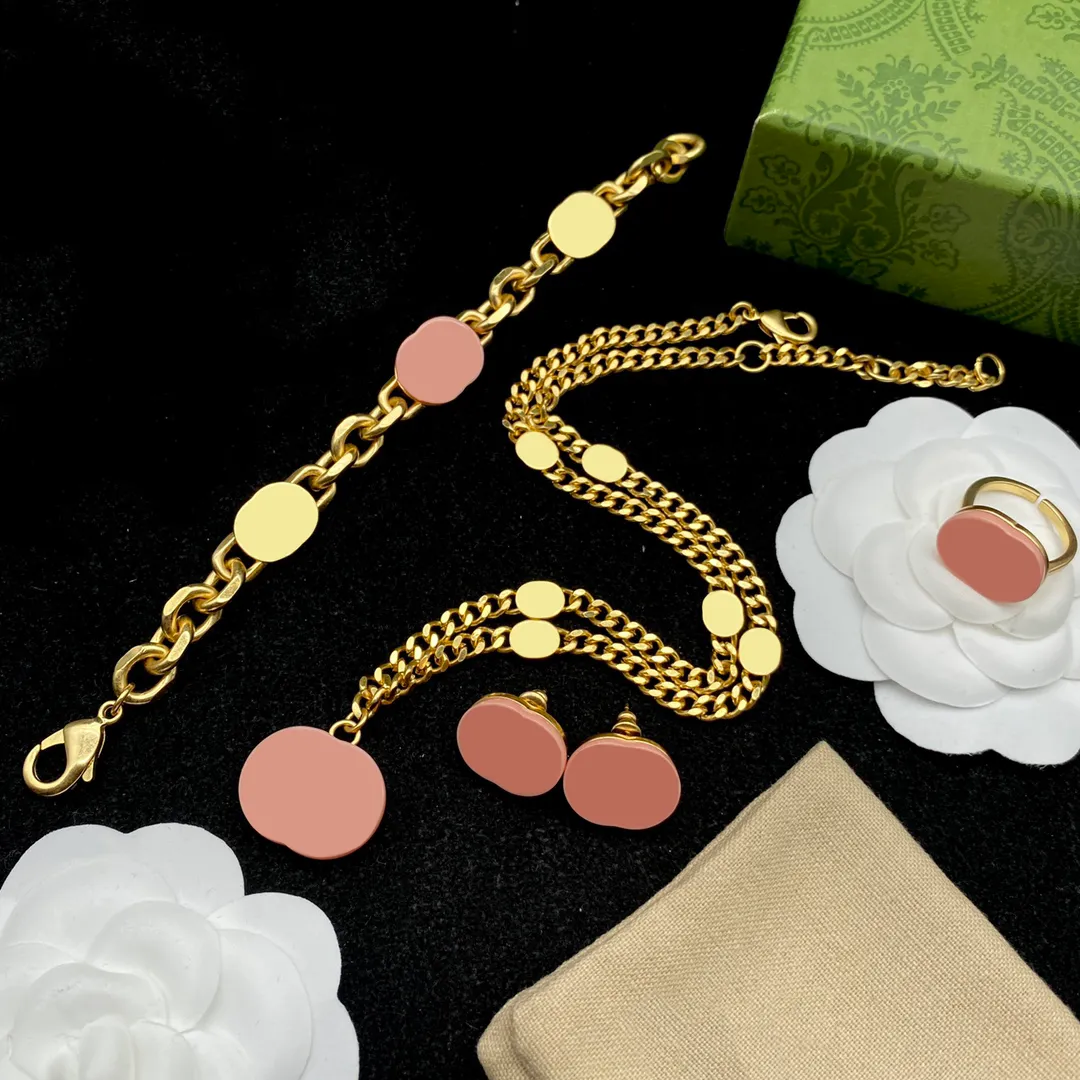 Women Designer Necklace Bracelets Earrings Rings Jewelry Set Pink Gold Fashion Mens Necklaces Bracelet Earring Ring Letter G Jewellery 2210121D