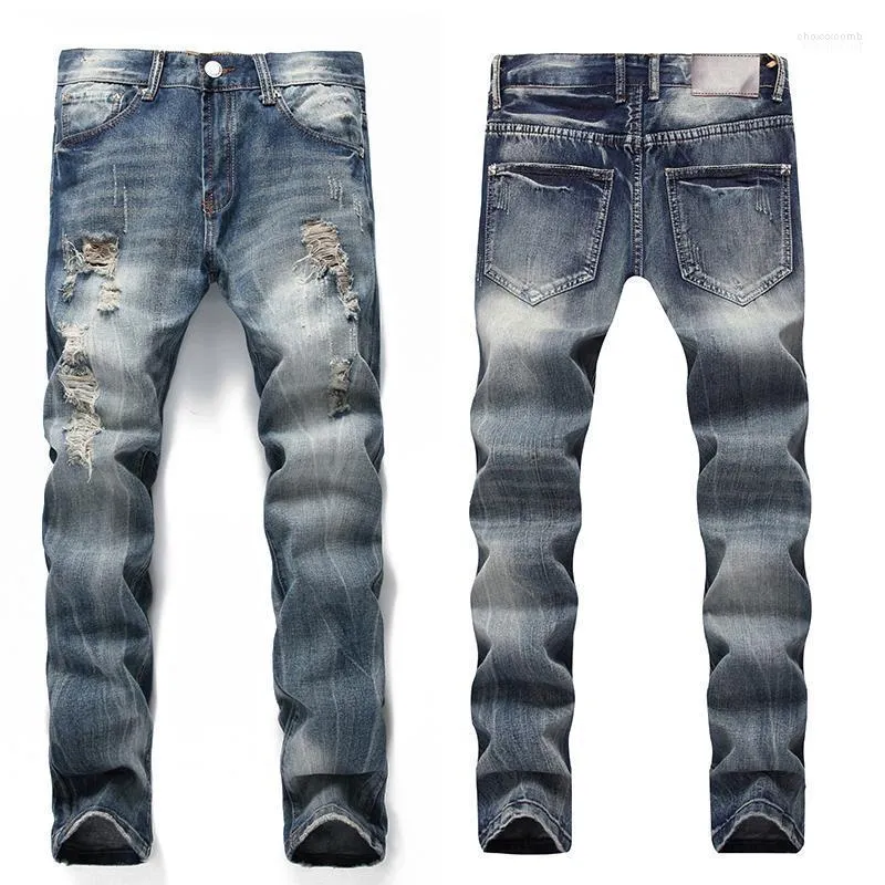 Herrenjeans Marke Ripped Straight Heart Distressed Gestreifte Hose Four Seasons Ruin Zipper