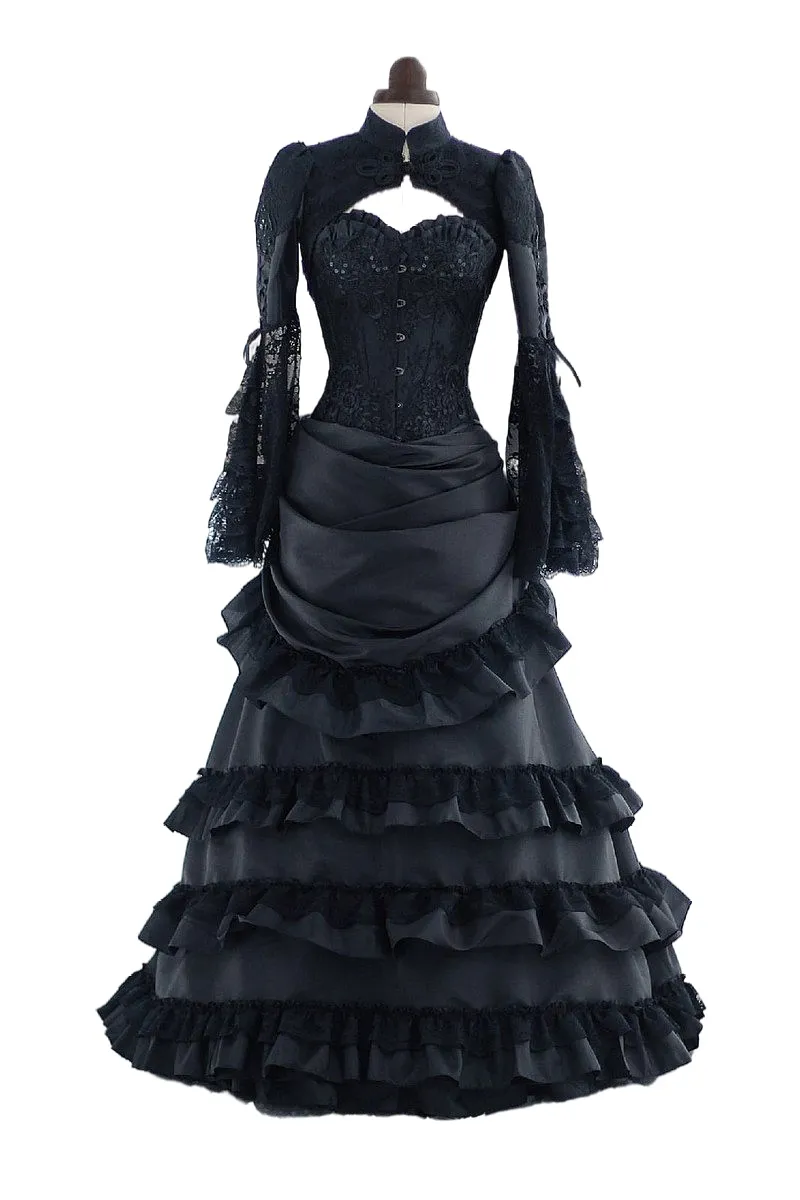 black victorian dresses Edwardian Style Gothic Long Dress long sleeve Victorian Gothic Black Bustle Gothic