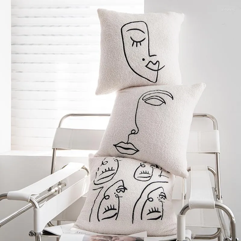 Oreiller Molotu nordique abstrait visage Design berbère polaire tissu oreillers décoratifs décor maison canapé blanc