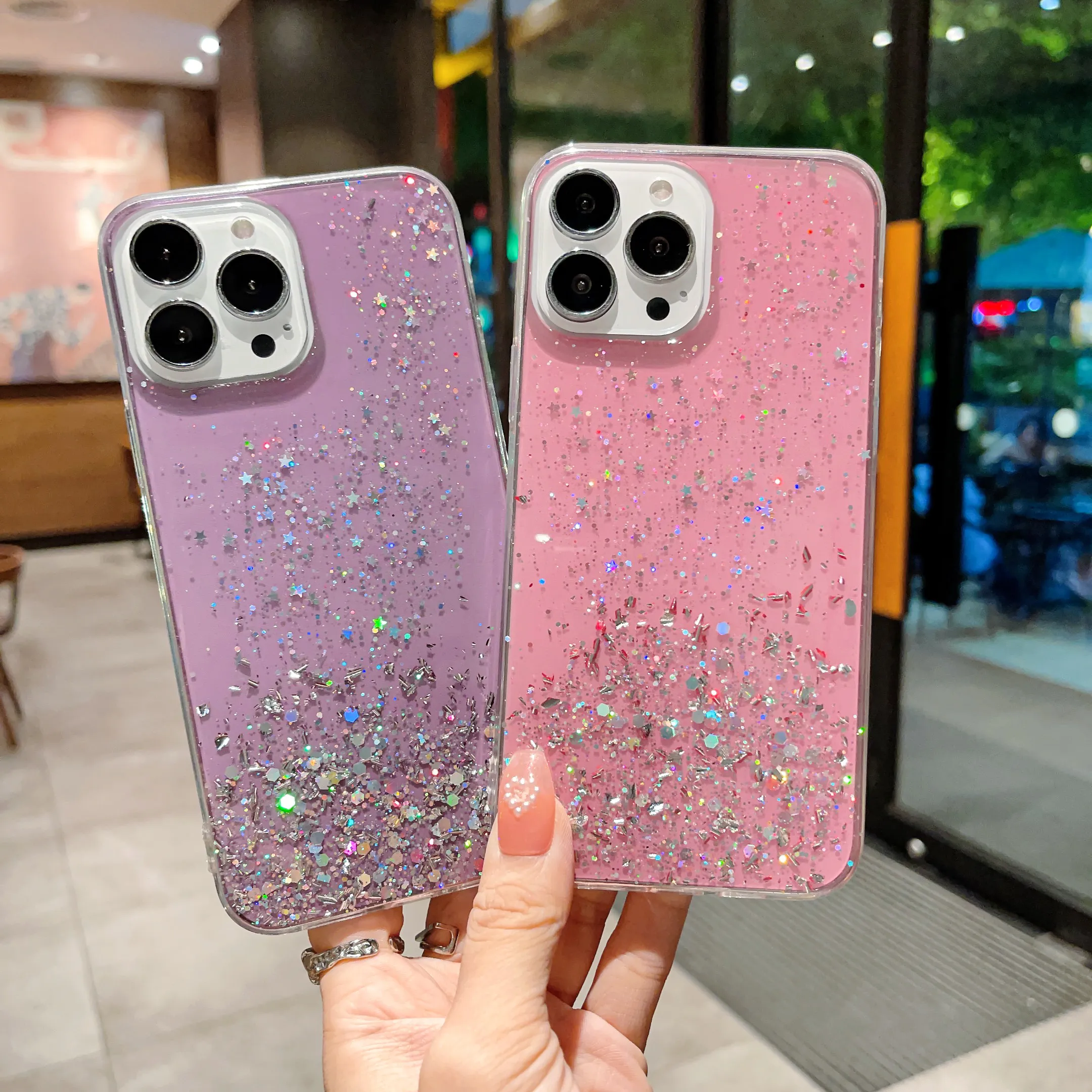 Foil Confetti Sequin Cases For Samsung S23 S22 Ultra Plus A34 A24 A04E A54 A14 A32 M53 M33 5G A13 4G A23 A73 A53 A33 Star Soft TPU Luxury Shinny Bling Glitter Drop Glue Cover