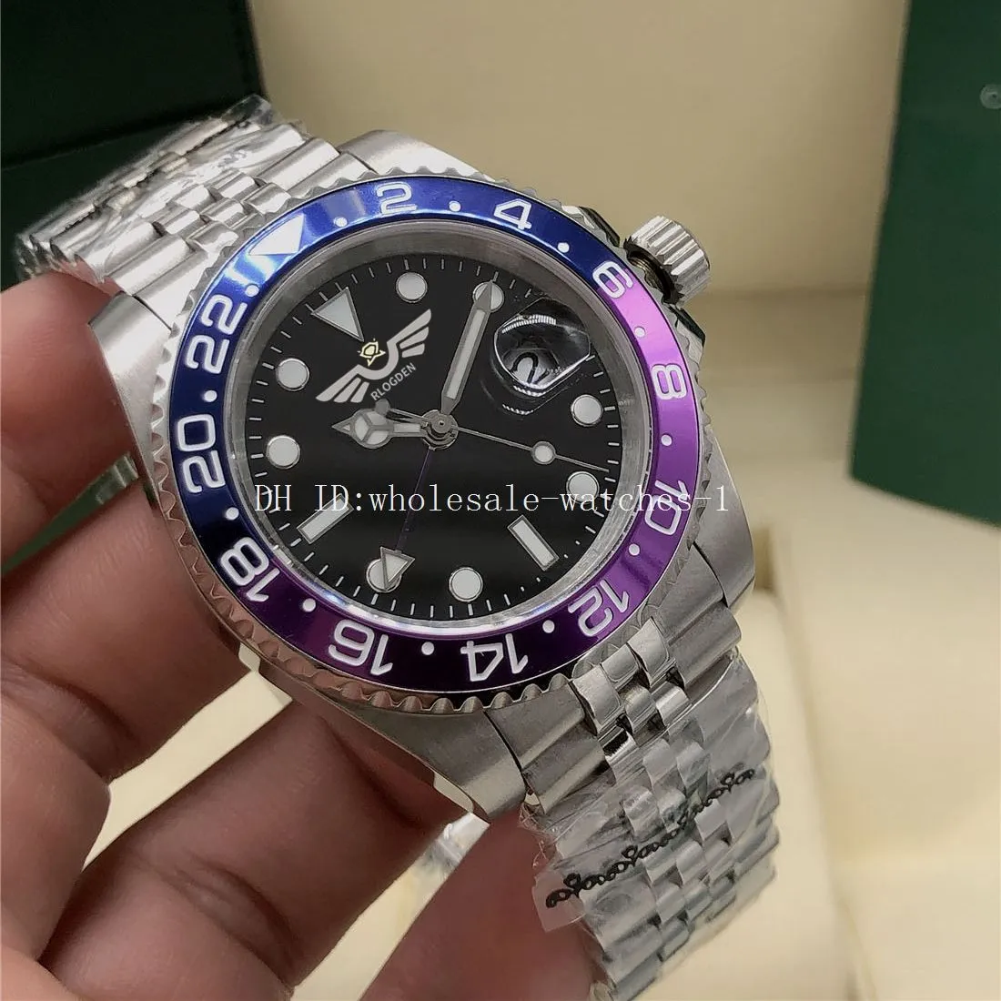 Luxo r7 relógio GMT II 126710 mostrador preto azul e roxo moldura de cerâmica safira 40mm data automática mestre masculino relógios masculinos relógios de pulso