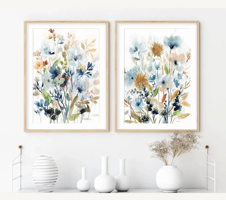 Peintures sur toile aquarelle à la mode, mélange de fleurs, feuilles, affiches botaniques, impressions sur toile, peinture murale, tableau d'art pour salon, décoration intérieure de la maison