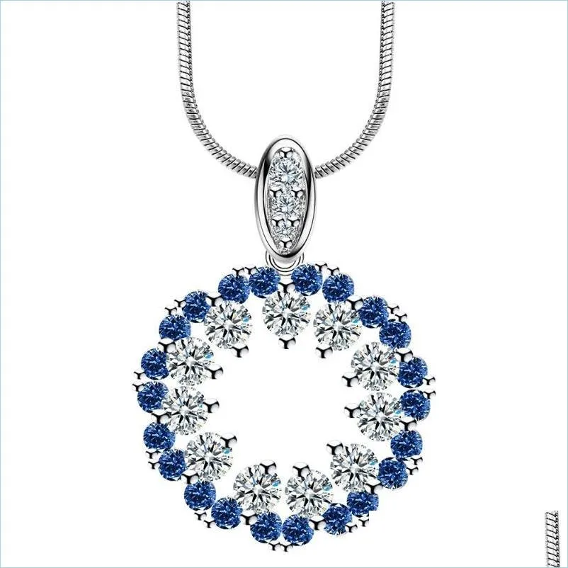 Chains Chains Luxury Gorgeous Women Jewelry Blue Crystal Round Pendant Snake Chain Necklace Wedding Engagement Party Set Gifts Drop Dhnqy