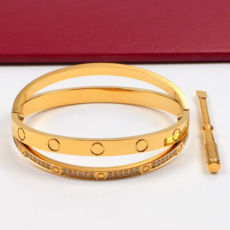 screw 18k gold bangle designer color blocking bracelets luxe sieraden vrouwen bangle klassieke titanium staal legering vergulde kleuren zilver rose nooit vervagen