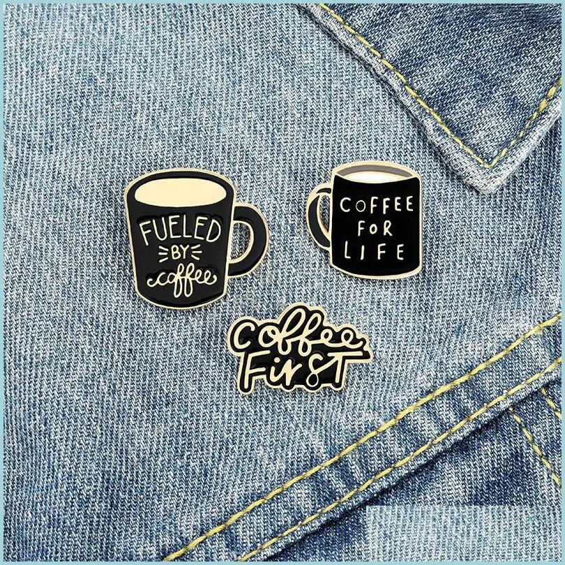 Pins Brooches Black Romantic Coffee Cup Enamel Pins Yellow Fashion Fist For Friend Gift 935 Q2 Drop Delivery 2022 Jewelry Dhtwj