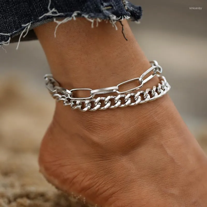 Anklety Modyle punk vintage srebrny łańcuch kolorów dla kobiet grube kostki bransoletki stóp nogi prezenty biżuterii