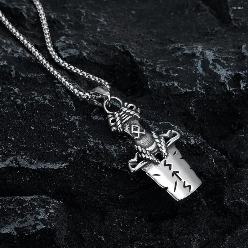 Pendant Necklaces Vintage Viking Stainless Steel Warrior Broken Sword Necklace Nordic Odin Rune Men Jewelry Wholesale