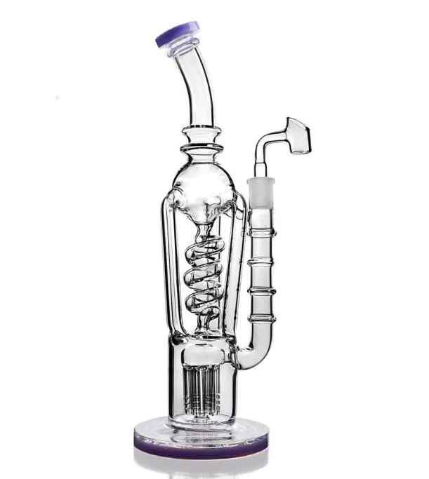 BAR TREES VIRDCAGE PERC Dual Filter Hookahs Dikke glazen Bongs Recycler Hookahs Olie Rigs 13.4inch Purple Bong Bubbler Water Pijpen Rookpijp Shisha gebogen type