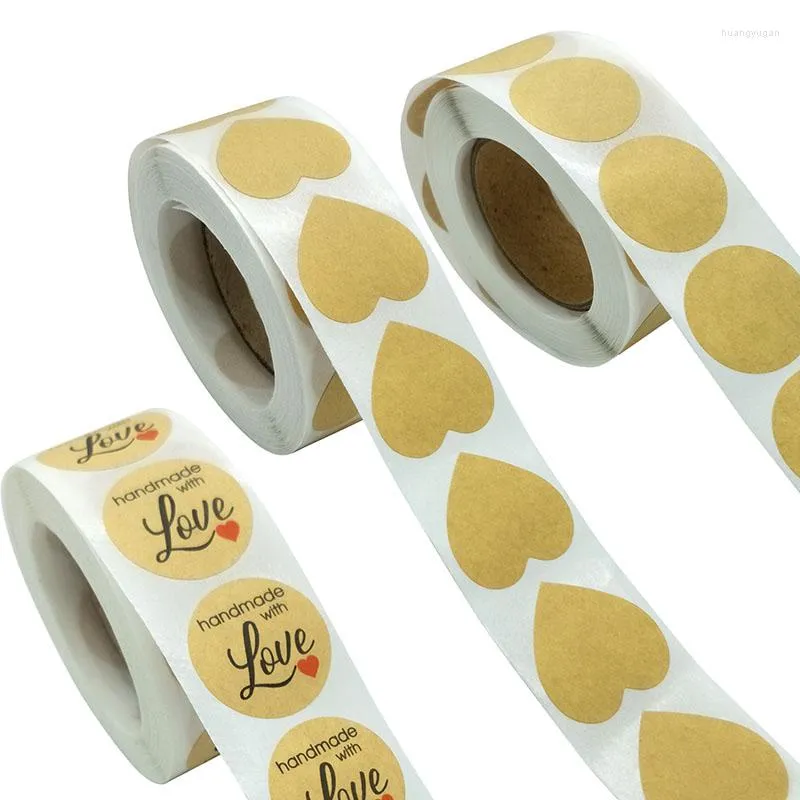 Geschenkomschakeling 500 PCS/Roll Vintage Kraft Paper Stickers Scrapbook Stationery Label Handmade met liefde Bedankt voor de