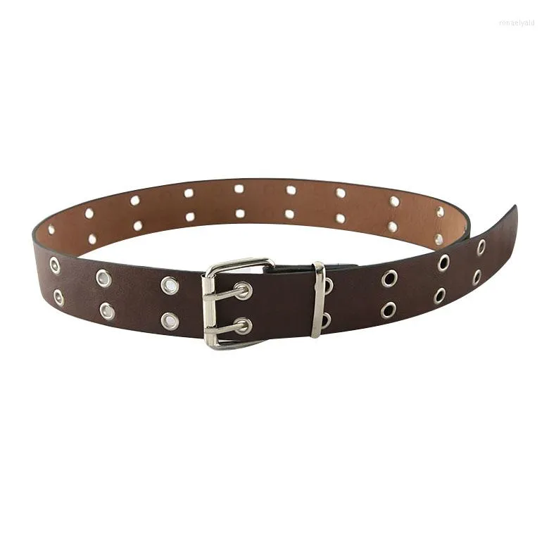 Belts Hip Hop Rock Punk Metal Chain Belt Fashion Casual Double Row Eyelet Pin Buckle Wide Leather Jeans Trouser Waistband Accessories