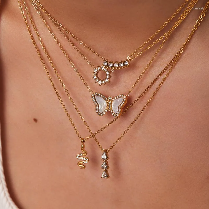 Pendant Necklaces Uworld 316L Stainless Steel Chain Necklace Minimalist Cubic Zirconia Pendantr Trendy Jewelry Bijoux Femme Party 2022