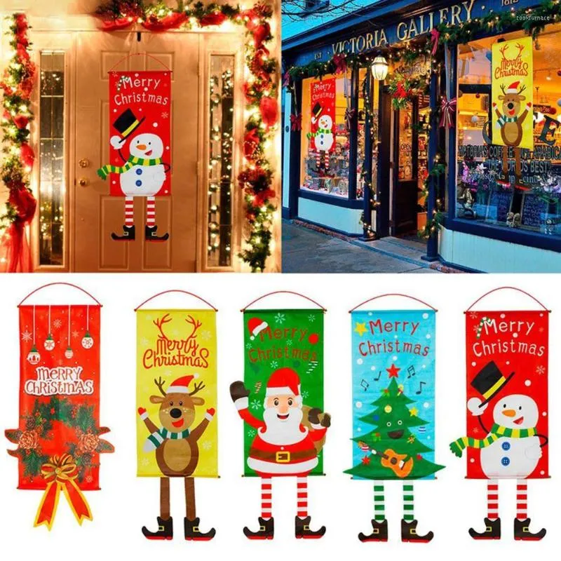 Dekoracje świąteczne Wesoły Santa Elk Snowman Print wiszący nogi Banner Flag Flag Xmas Decor Wiszę na oknie itp.