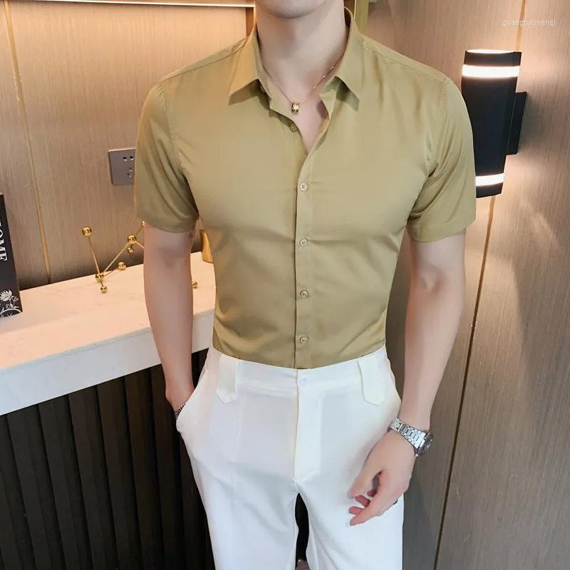 Men's Casual Shirts Brand Clothing For Men Short Sleeve Solid Business Mens Dress Shirt Button Collar Plain Man's High-end S-4XL