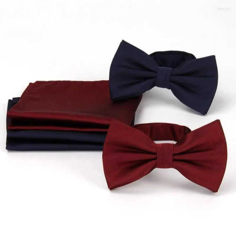 Noeuds Papillon Bandes Cravate Ensemble Classique Solide Noir Coton Jacquard Tissé Hommes Papillon Bowknot BowTie Poche Carré Mouchoir Costume Oranme