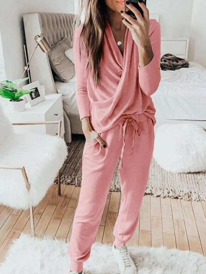 Women's Two Piece Pants Women Tracksuit Set Autumn 2022 Casual Loose V Neck Long Sleeve Tops Lounge Wear Sweatpants Femme 2pcs Outfits