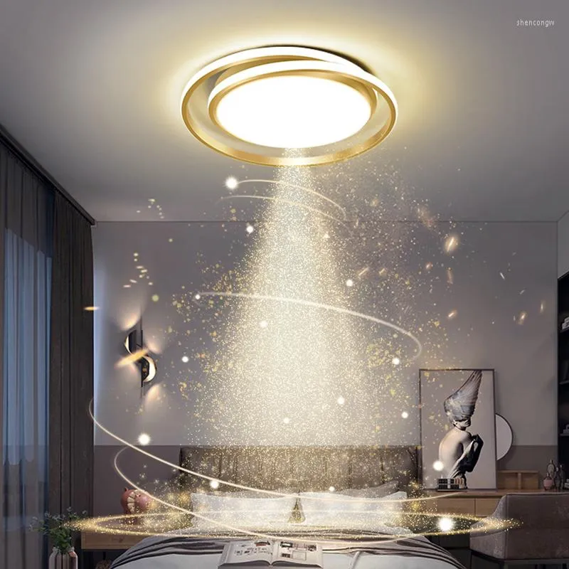 Ljuskronor Modern LED -ljuskrona för vardagsrum sovrum kökstudie taklampa enkel guld rund kreativ design fjärrkontroll ljus