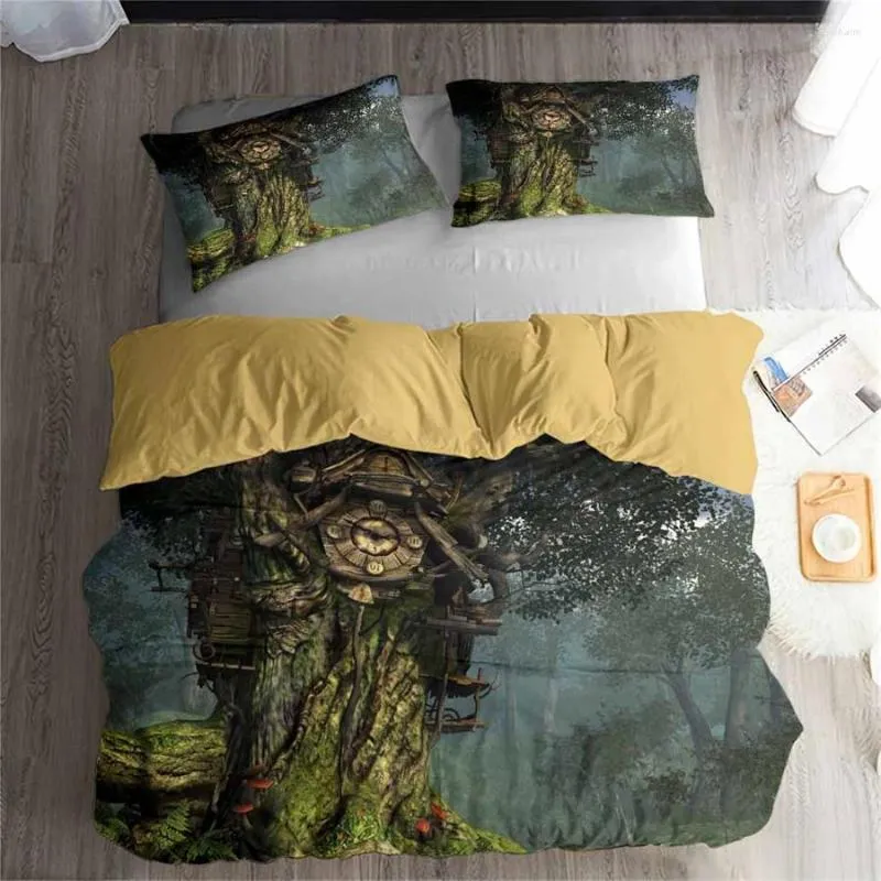 Set di biancheria da letto HELENGILI 3D Set Forest Dreamland Print Copripiumino Biancheria da letto con federa Letto Tessili per la casa # MJSL-58