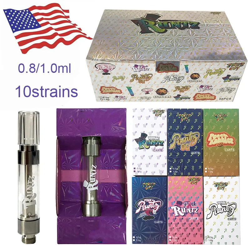 Runtz Carts USA Warehouse 0.8ml 1.0ml Ceramic Coil Atomizers Vape Cartridges Packaging Thick Oil Vaporizers Pens 510 Thread