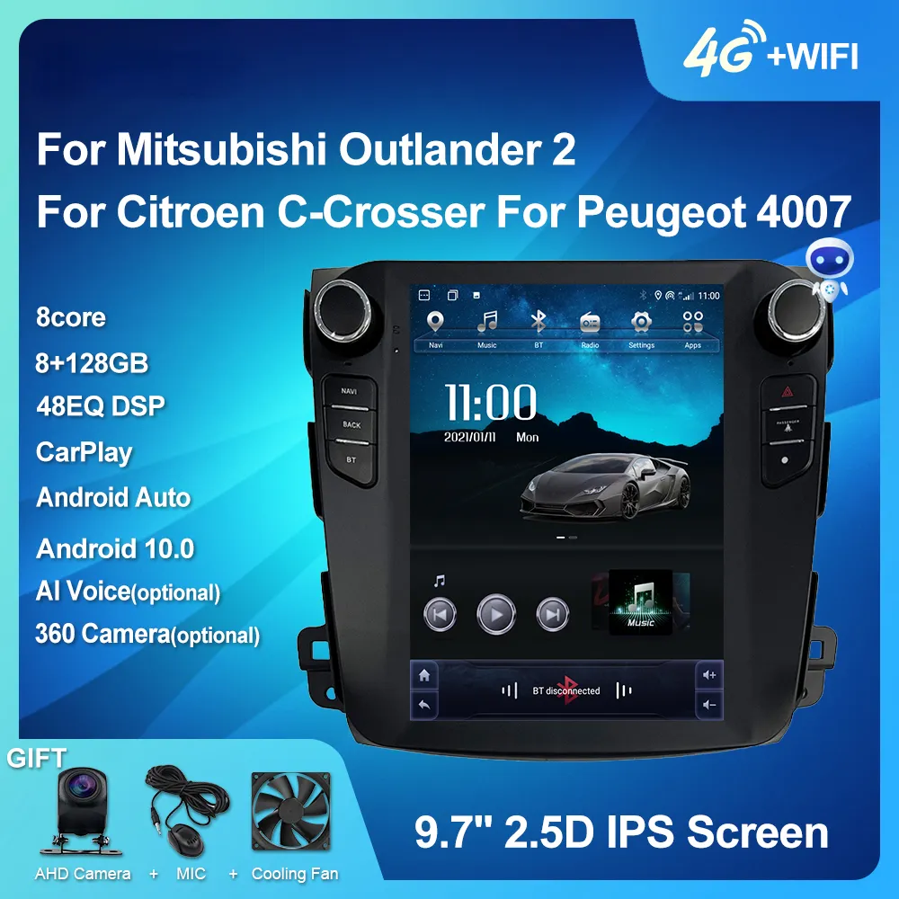 128G DSP Android 10 autoradio dvd pour Mitsubishi Outlander xl 2 2005-2011 pour citroën c-crosser Tesla écran Vertical Navi