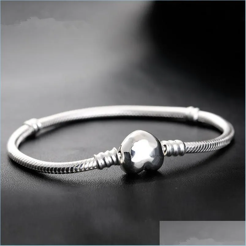 Charm Bracelets Factory Sier Plated Heart Bracelets Snake Chain Fit For Pandora Bangle Bracelet Women Children Gift B002 58 R2 Drop Dhfht