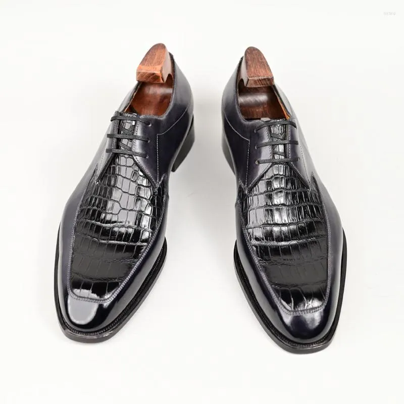 Black Dress 885 Crocodile Leather Derby Men's Shoes Pattern Business Office Wedding High Quality Elegant Large Size 713