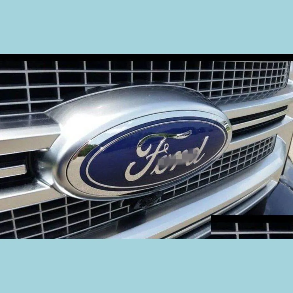 Car Badges Ford Front Grille Tailgate Emblem Oval 6"X2.4" Dark Blue Decal Badge Nameplate For 07-10 Edge 05-11 Escape 06-10 Explo Dhfcp