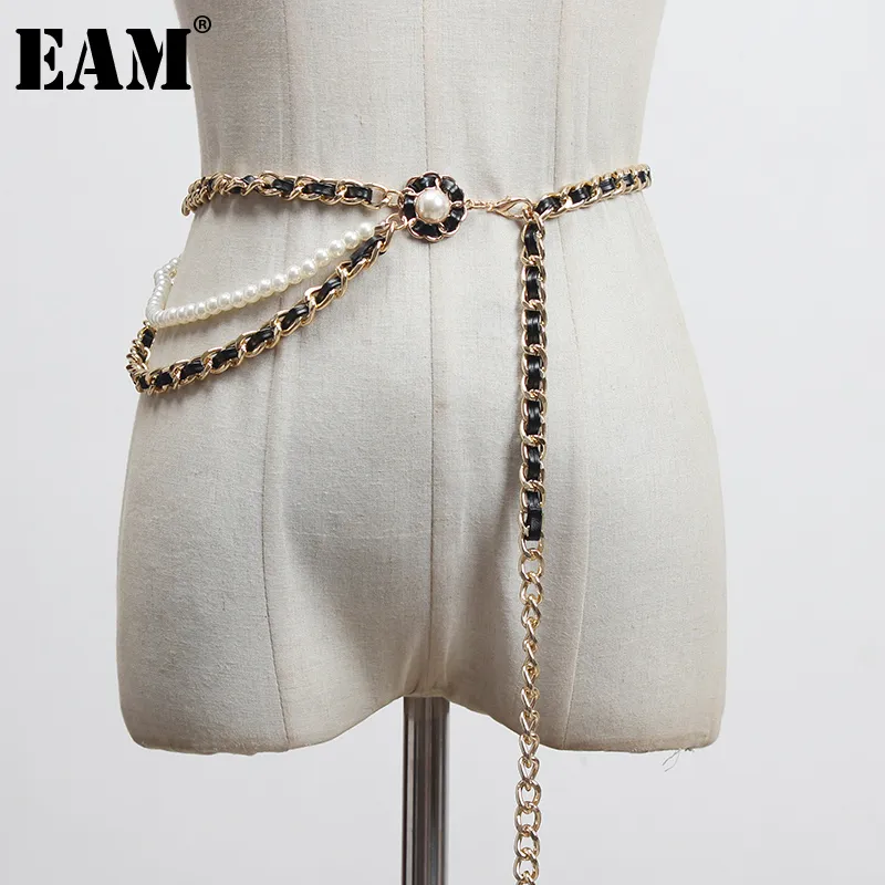 Waist Chain Belts EAM Pu Leather Red Black Metal Long Belt Personality Women Fashion All-match Spring Autumn 1DA526 221012