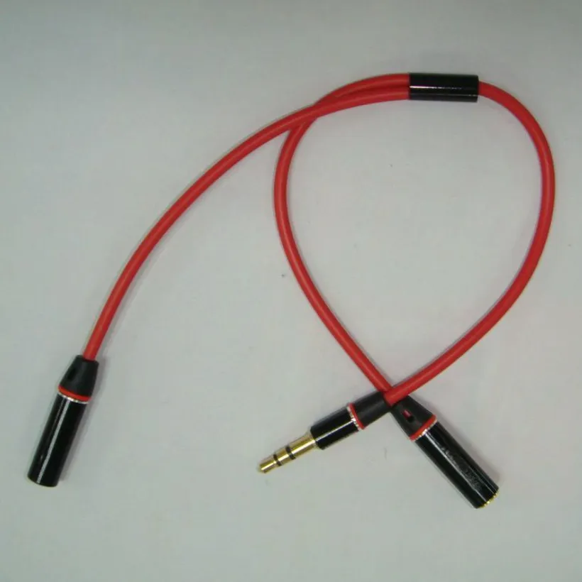 赤い補助ケーブルイヤホン延長コード3.5mmジャックオーディオケーブル男性から2匹のメスのヘッドセットy車の電話スピーカーラップトップPC