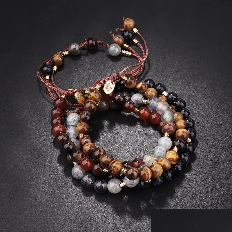 Beaded Strands Imitation Natural Stone Armband Weave Artifical Tiger Eye Hand String Blue Sandstone Armets Handwork MTI Color 5 Dhav3