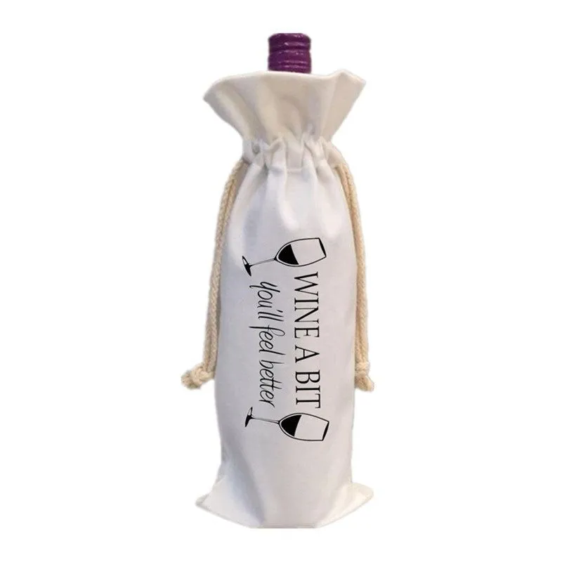 14x5.5inch Christmas Decorations Sublimation Blank Wine Bottle Bags with Drawstrings Reusable gift bag Bulk for Halloween Christmas DIY Wedding Party DH885