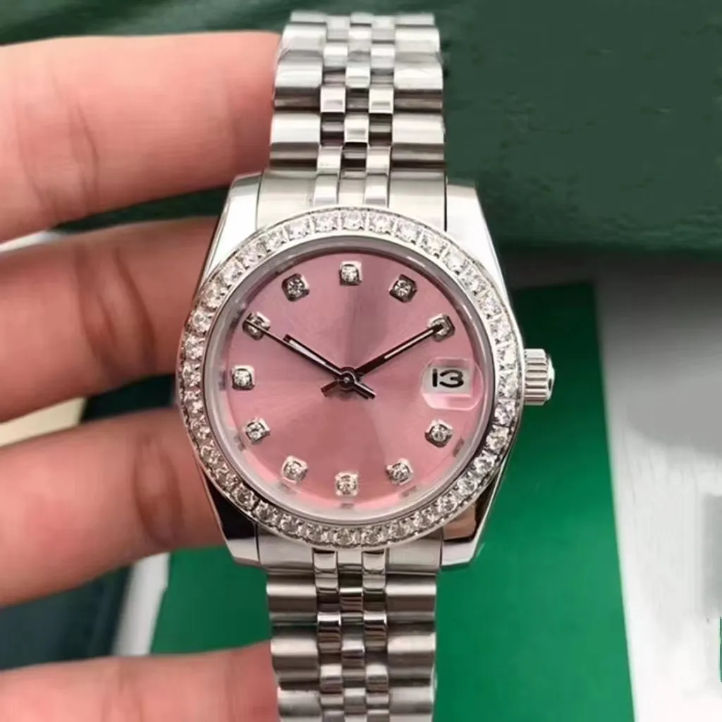 Mechanische horloge van dames 316L SILVER STAAL 28/36/41 mm wijzerplaat met diamant automatische wikkeling China's geavanceerde beweging roze oppervlakte saffier spiegel luxe horloge