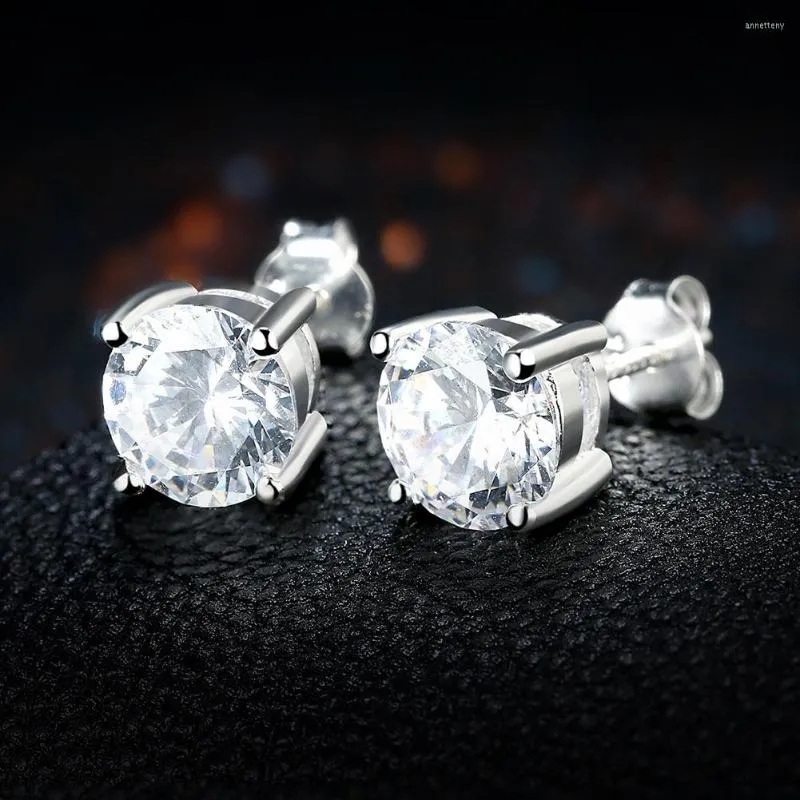 Stud Earrings Beautiful 925 Stamp Silver Color Shining Crystals For Women Fashion Charms Party Wedding Jewelry Christmas Gifts