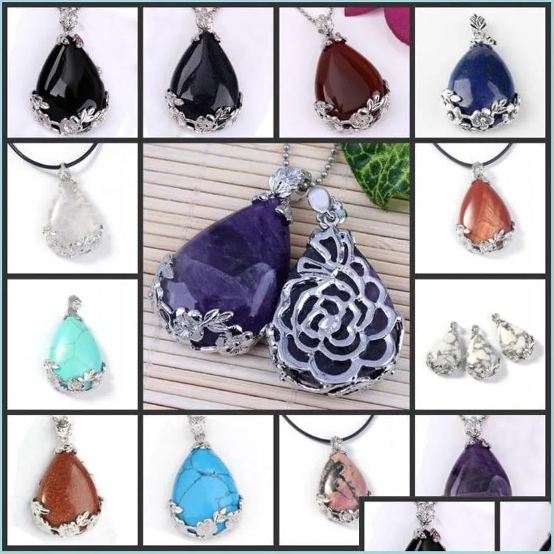 Pendant Necklaces Stone Accessories/ Natural Water Drop Crystal Plum Blossom Female Turquoise Pendant Necklace 566 Z2 Delivery 2022 Dhxti