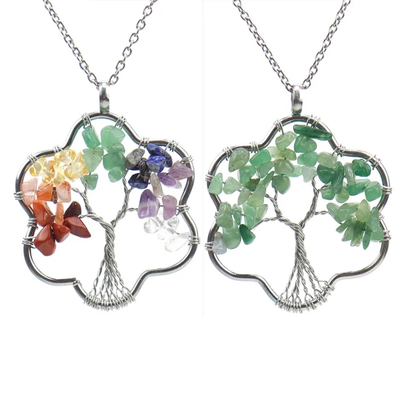 Colares de Árvore da Vida de Cristal com Pingente de Pedra Natural em Forma de Neve Colar com Pingente de Moda Acessórios