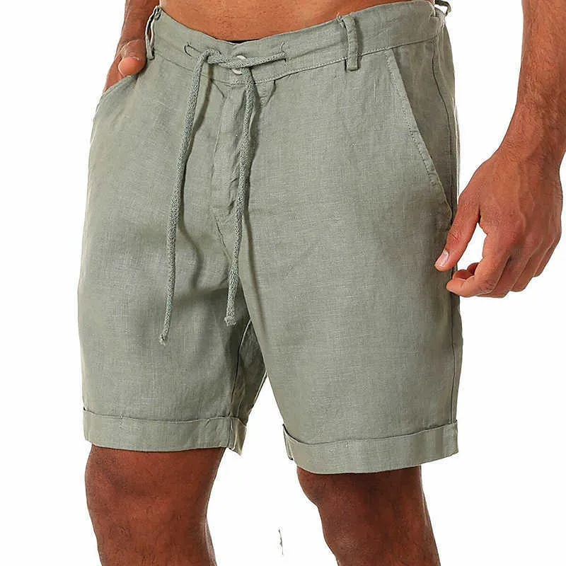 Shorts pour hommes 2021 nouveau décontracté mode lin haute qualité lin couleur unie pantalon court mâle été plage respirant G221012