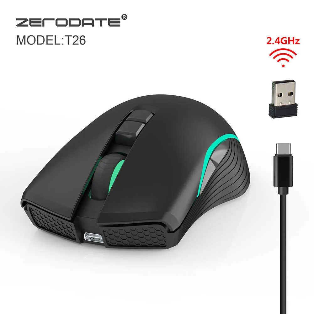 Mouse mouse sem fio mouse para zerodato t26 2.4g com interface tipo C portátil para o escritório acessório de computador para games t2211012