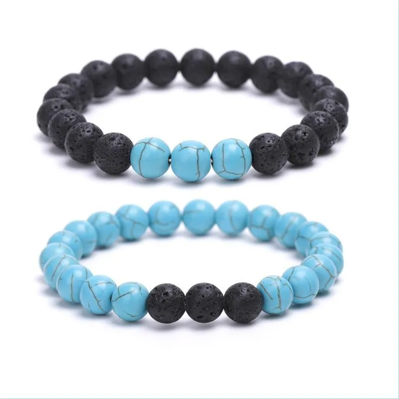 Beaded Strands Natural Black Lava Stone Bead Turquoises Bracelet Volcanic Rocks Bracelets Stretch Energy Yoga Gift Prom Jewelry1 79 Dhbfd