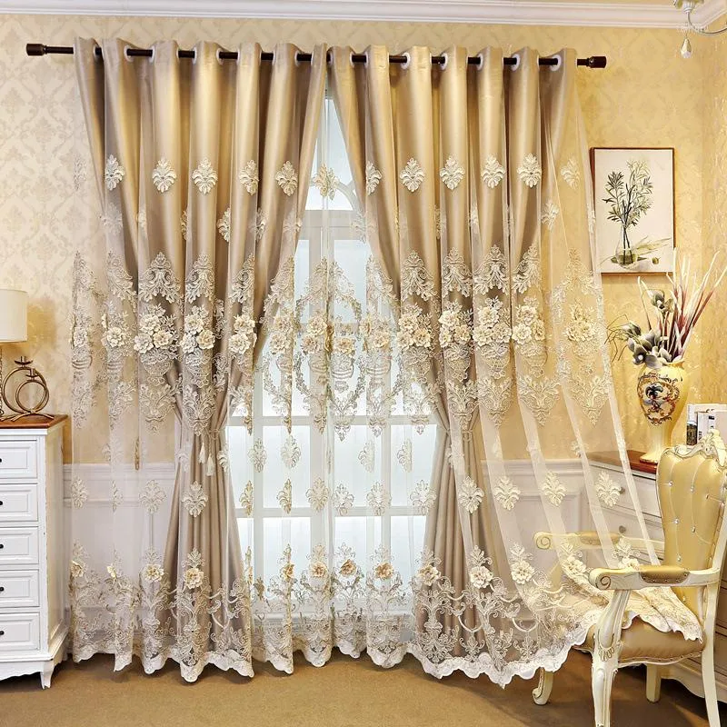 Curtain European And American Luxury White Cream Color Villa Embroidered Curtains For Living Room Windows Bedroom/kitchen