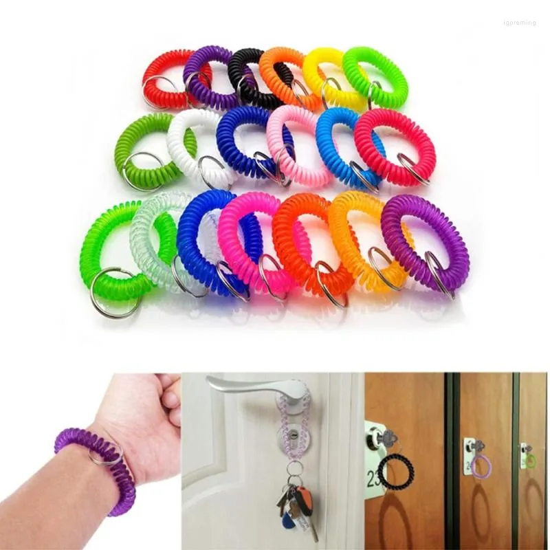 Link pulseiras moda espiral pulseira 50pcs bobina de pulso mista chaveiro estiramento pulseira chaveiro