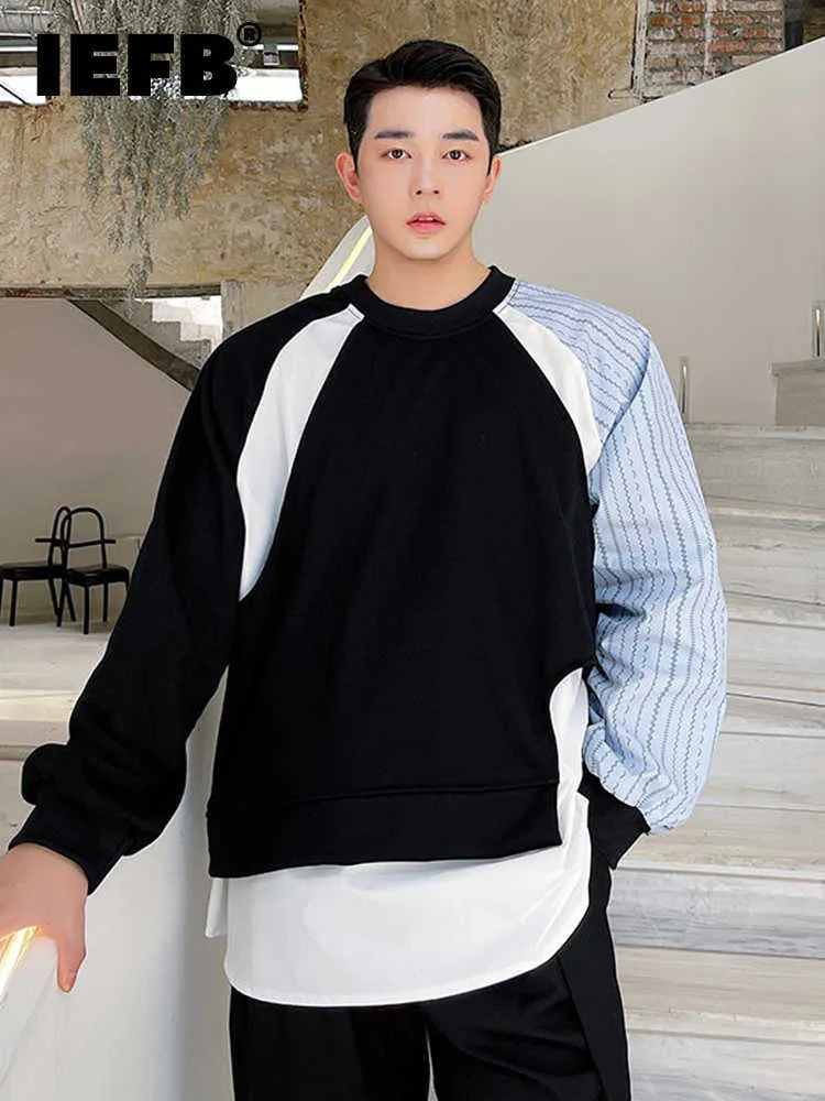 Heren Hoodies Sweatshirts IEFB Koreaanse mode Sweatshirt Gepersonaliseerde kleurcontrast Pullover Trendy 2022 Nieuwe herfstronde NE Male tops 9A50 G221011