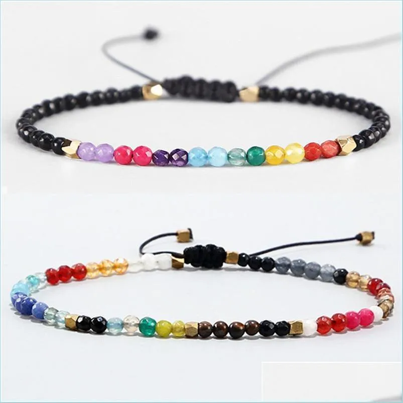 Beaded Strands Natural Agate Chalcedony Stone Alloy M Beads Strands Bracelet 12 Constellation Stones Adjustable Weave Seven Chakra Dhwla