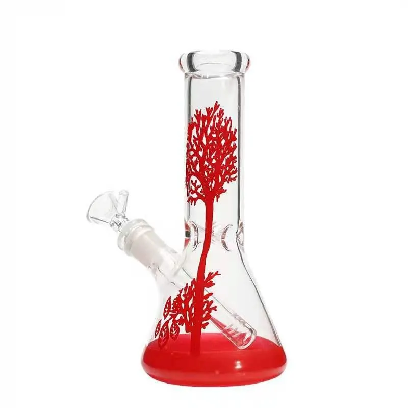 Mini red tree Glass Bong hookah glass water pipe beaker recycler 7.87 inch bongs dab rig oil burner ash catcher bubbler 14mm bowl joint