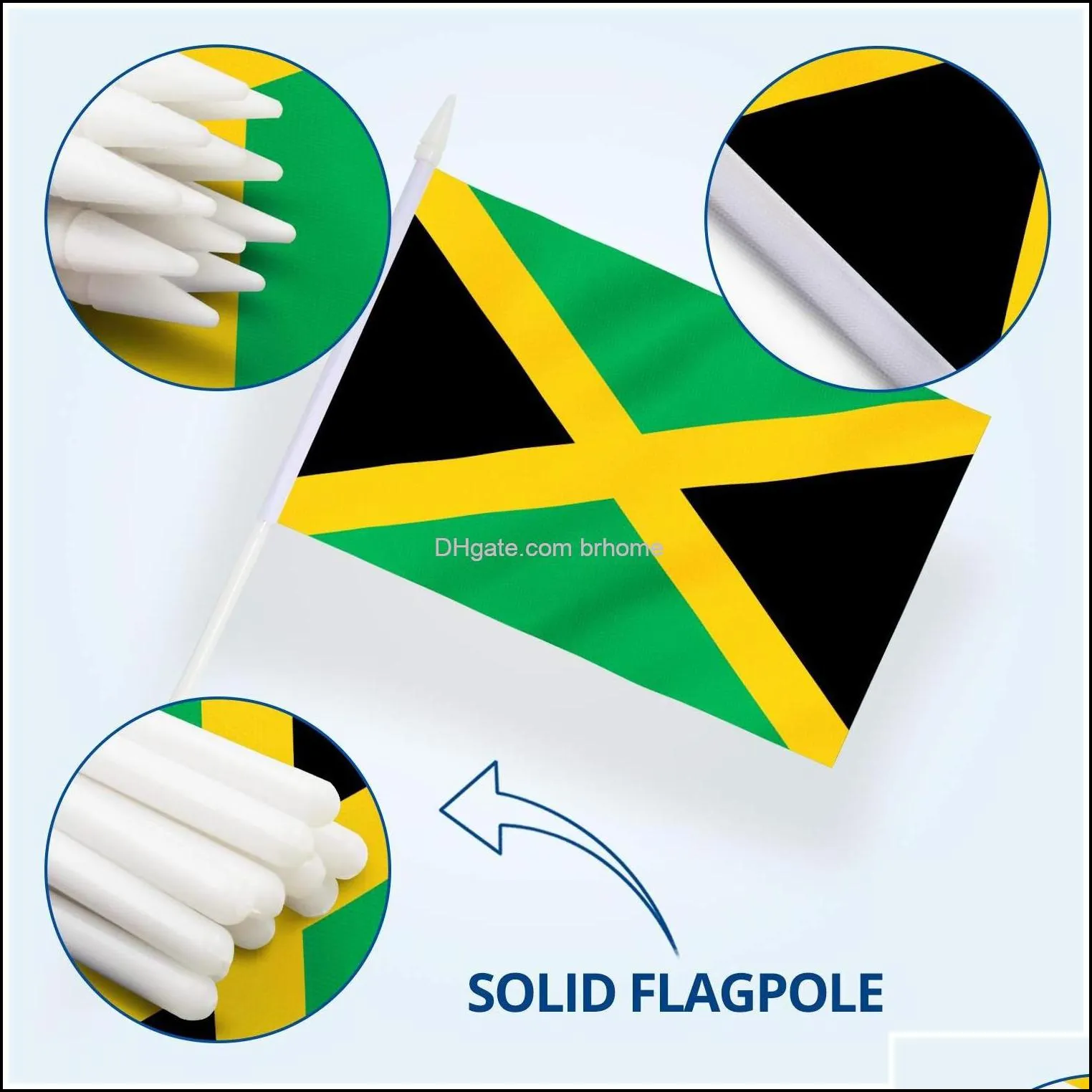 Banner Flags Jamaica Mini Flag Hand Held Small Miniature Jamaican On Stick Fade Resistant Vivid Colors 5X8 Inch With Solid Pol Brhome