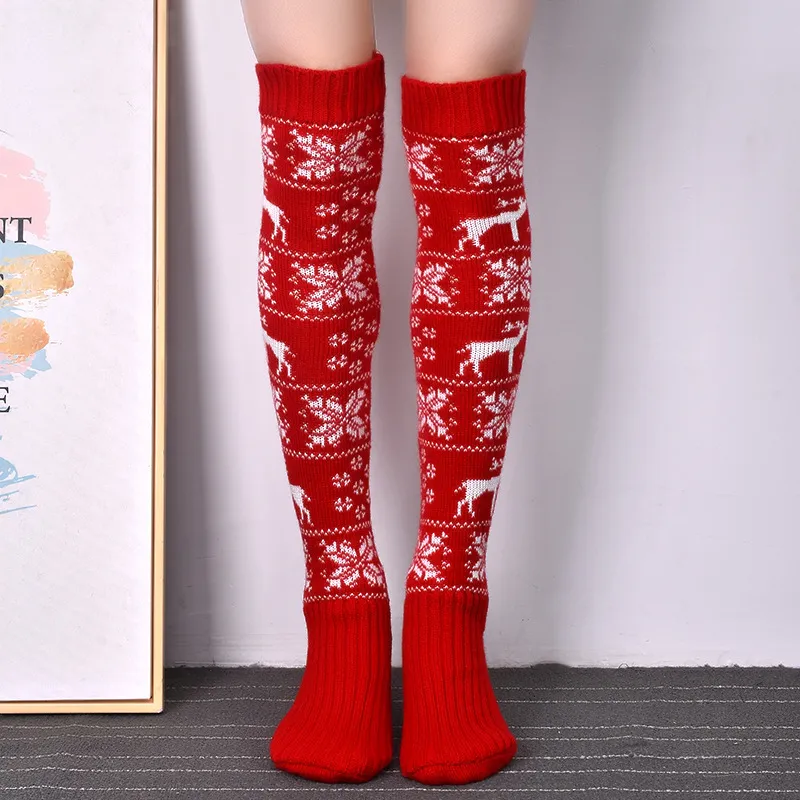 Chaussettes longues de noël tricotées pour femmes, bas d'hiver tricotés, cuisses hautes au-dessus du genou, sl40