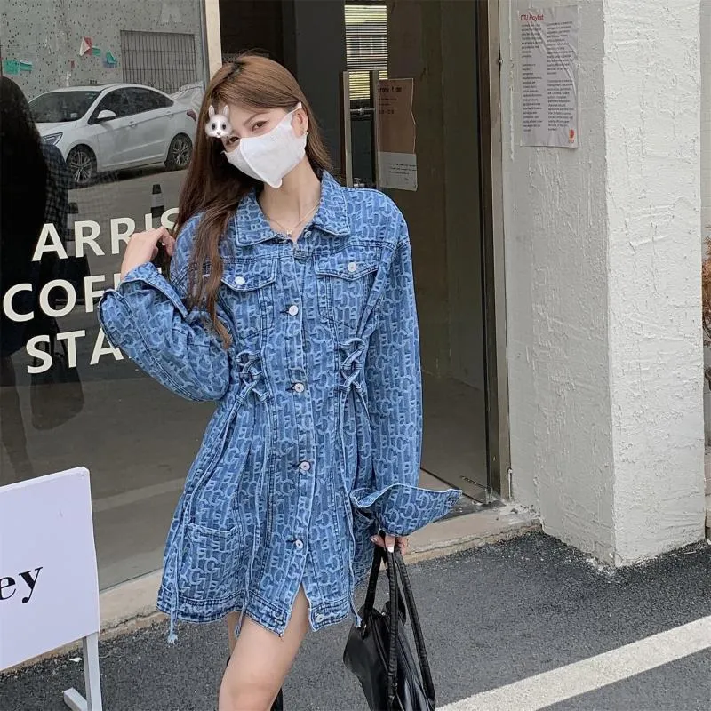 Korean Style Long Sleeve Jeans Denim Shirt Dress For Sweet Teenage 