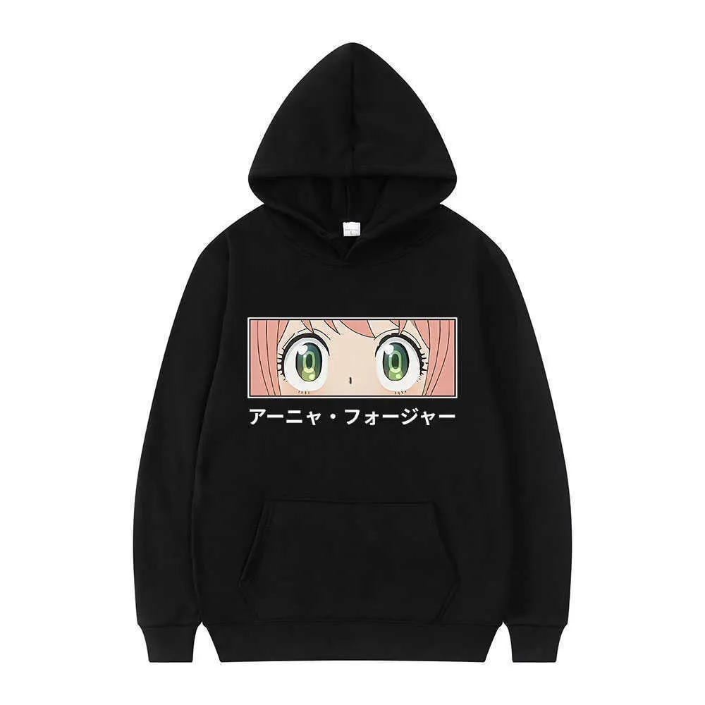 Herrtröjor tröjor Anime Spy X Family Forger Anya Eyes Print Hoodies Funny Manga Fashion Casual Men Woman Hip Hop Super Sleeve Sweatshirts T221008