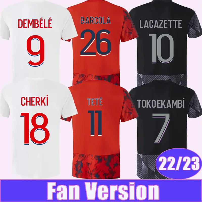 22 23 Aouar Dembele Tele Męskie koszulki piłkarskie Lacazette Tko Ekambi Cherki Boateng Home Away 3rd Football Shirt krótkie mundury z krótkim rękawem