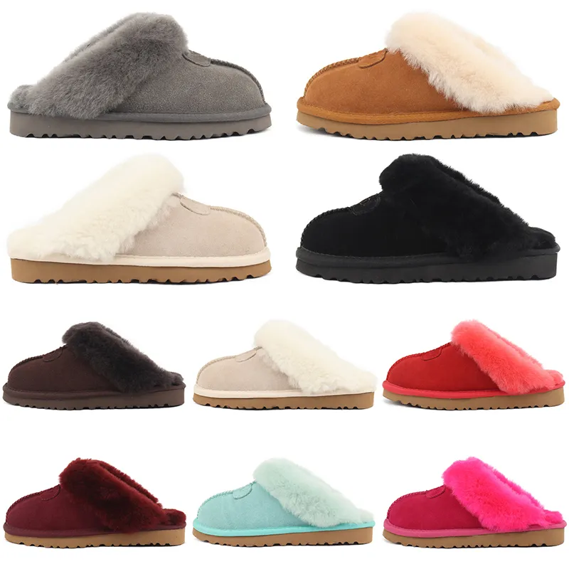 Designer snow slippers womens winter boots brown pink black grey blue redsolid color women lady girl classic slipper