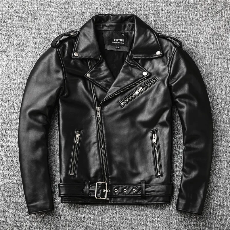 Chaqueta de cuero de imitación clásica perfecta para hombre Cuero de motocicleta 100 Piel de oveja natural Negro Abrigo genuino Slim Moto 221012